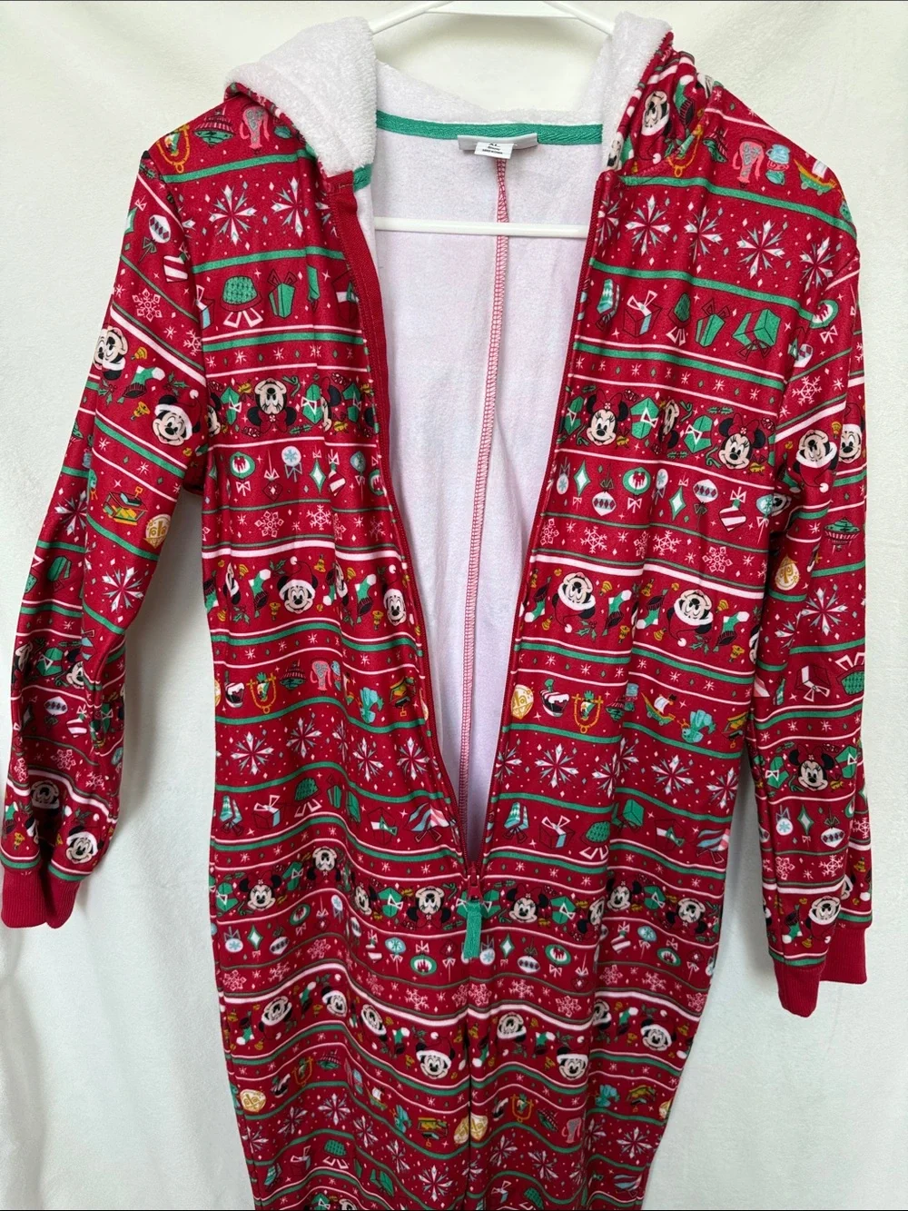 Disney Red and Green Holiday Mickey Hooded Onesie Pajamas